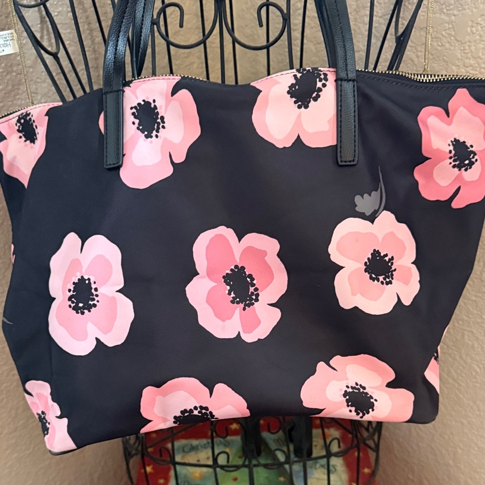 kate spade Black Tote with Pink Floral Pattern - Picture 2 of 5